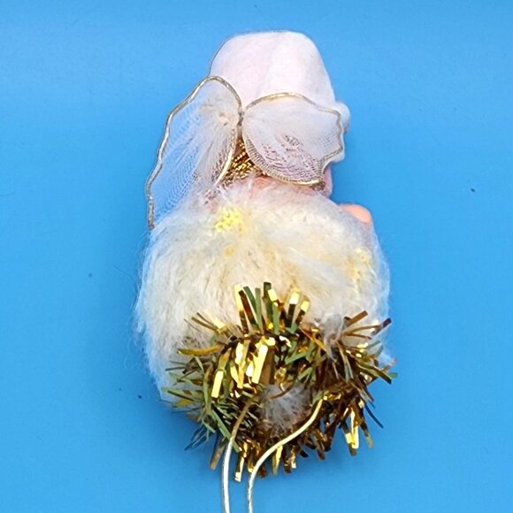 Vintage Pixie Angel Knee Hugger Ornament Tulle Wings Napco Japan 50 Felt Halo - Picture 11 of 11